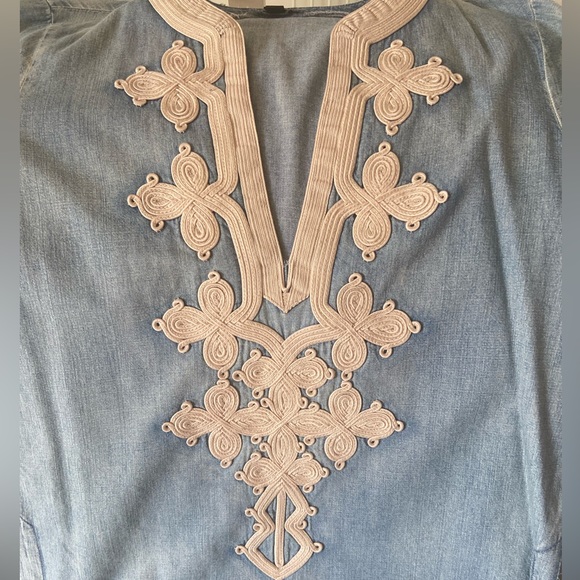 J Crew Womens Embroidered Soutache Blue Denim Tunic - Picture 4 of 6